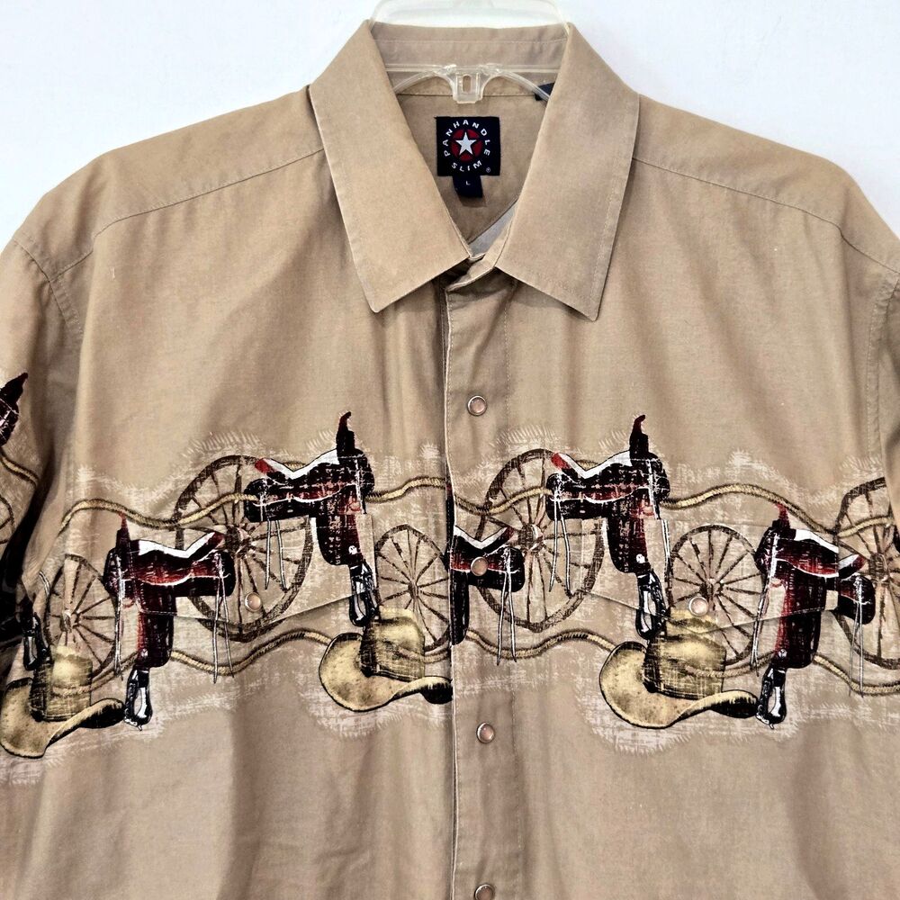 Vtg Mens Large Panhandle Slim Snap Front‎ Shirt Western Rodeo Wrap around Horse